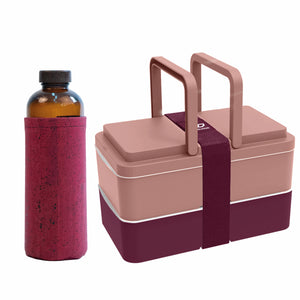 Pack déjeuner - Gourde housse rouge vin - Lunchbox GJ Candy